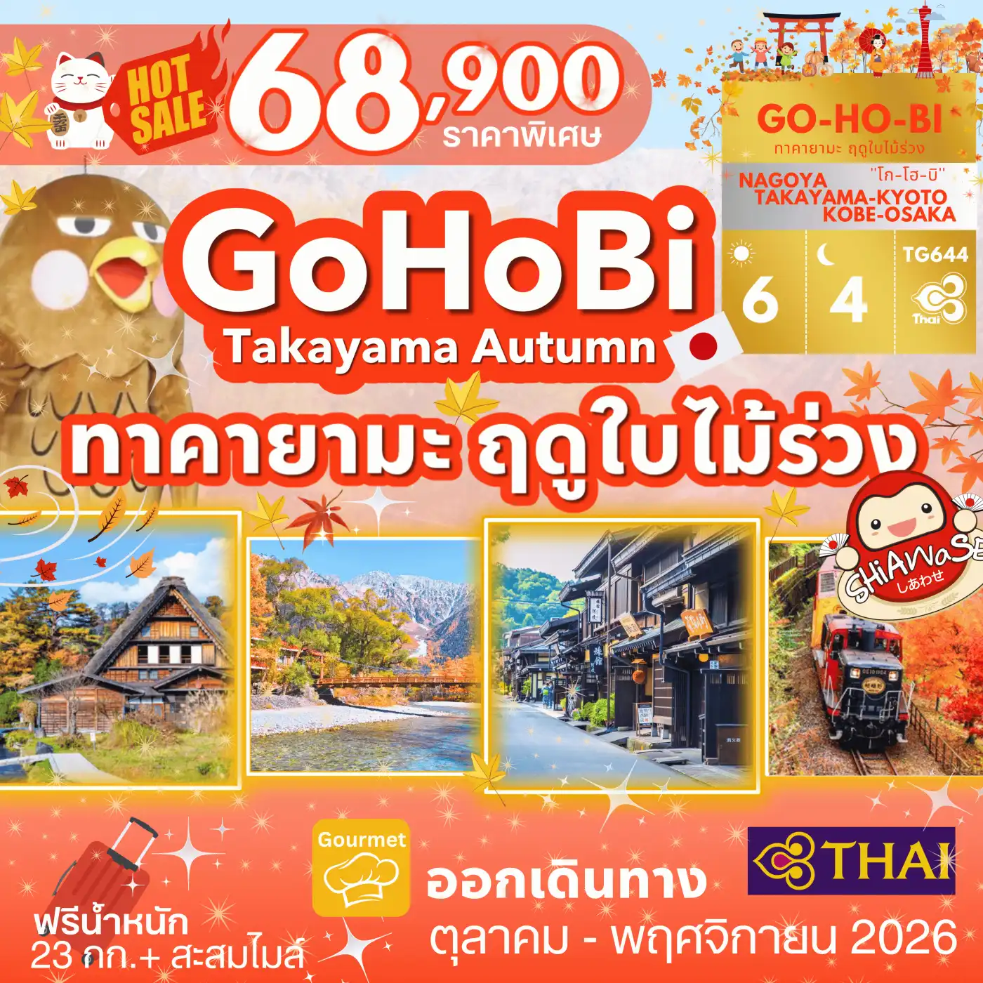 ทัวร์ญี่ปุ่น GOHOBI Takayama Autumn Tour 6วัน 4คืน (TG)